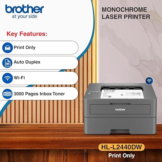 Brother HL-L2440DW (New Launch) Auto Duplex Laser Printer, 30 PPM Print Speed, LCD Display, 64 MB Memory
